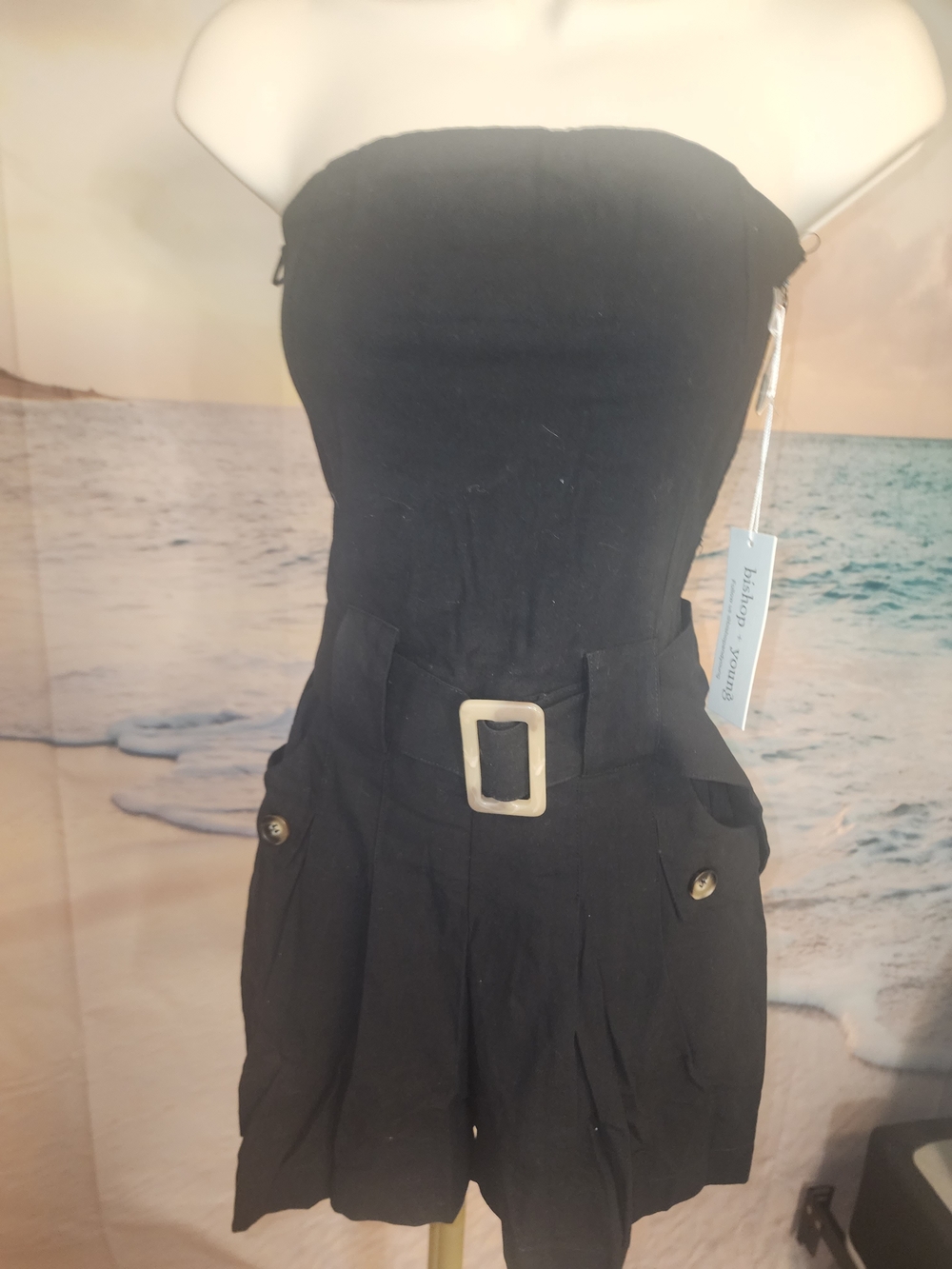 Bishop And Young Strapless Black Belted Romper